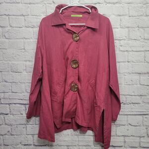 Jacques Ruc Linen Blend Artsy Blazer Jacket Womens XL Big Buttons Lagenlook
